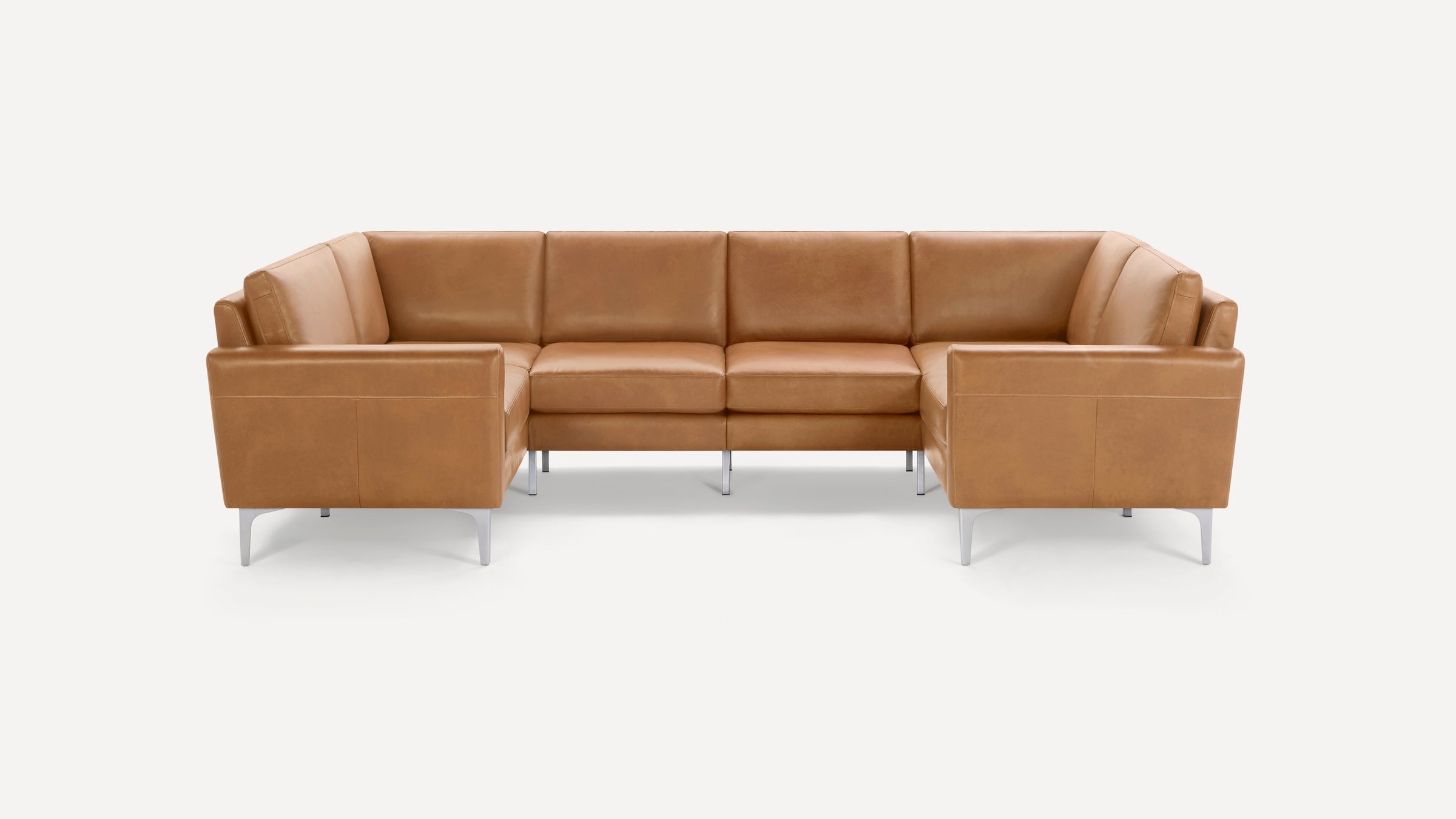 Nomad Plus Leather 6-Seat U Sectional - Camel - Top Grain Leather / Chrome - Metal / Block Arm