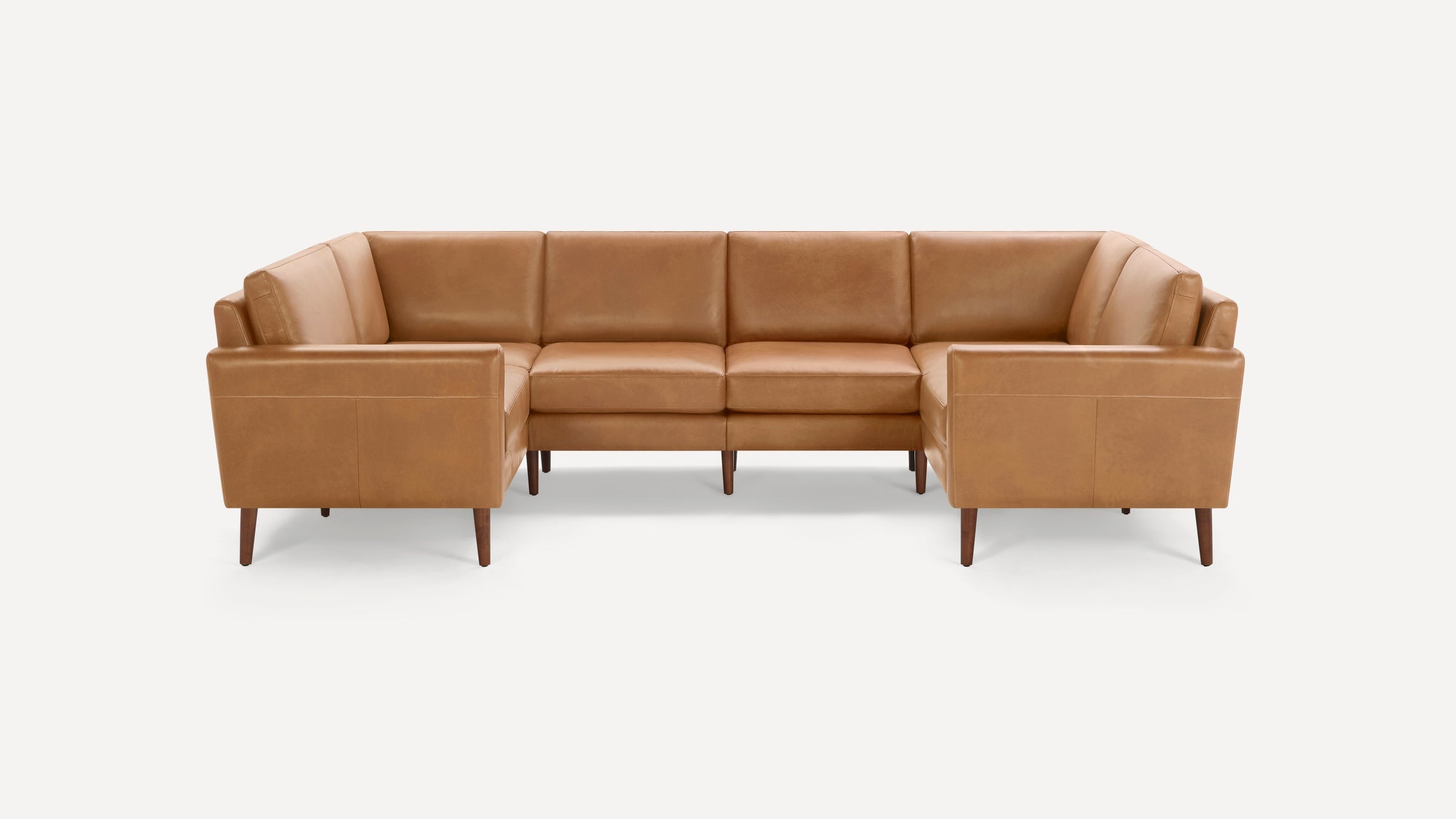 Nomad Plus Leather 6-Seat U Sectional - Camel - Top Grain Leather / Walnut - Wood / Block Arm