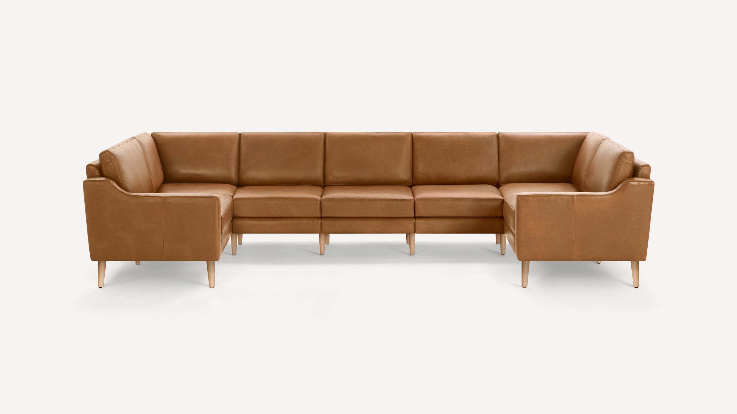 Nomad Plus Leather 7-Seat U Sectional - Camel - Top Grain Leather / Oak - Wood / Slope Arm