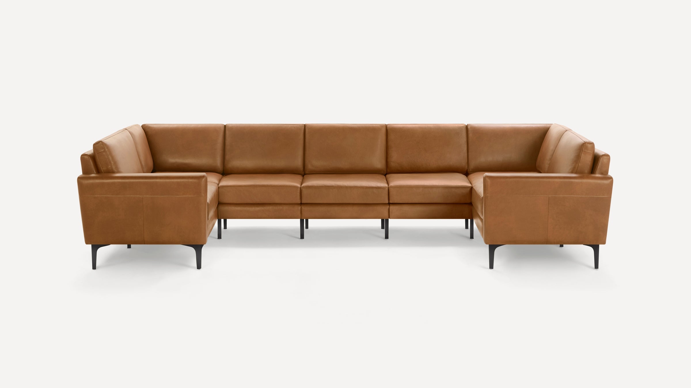 Nomad Plus Leather 7-Seat U Sectional - Camel - Top Grain Leather / Black - Metal / Block Arm