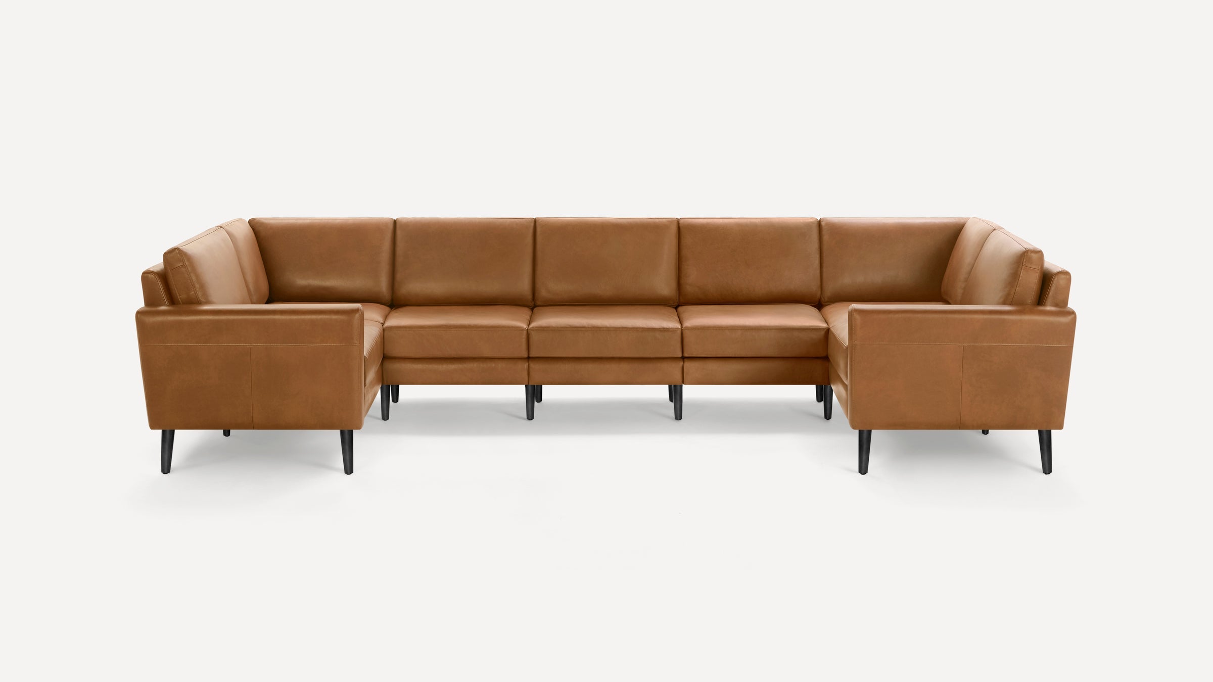 Nomad Plus Leather 7-Seat U Sectional - Camel - Top Grain Leather / Ebony - Wood / Block Arm