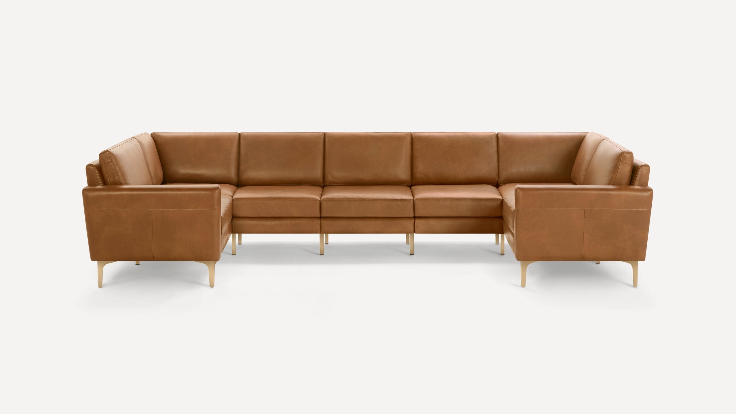 Nomad Plus Leather 7-Seat U Sectional - Camel - Top Grain Leather / Brass - Metal / Block Arm