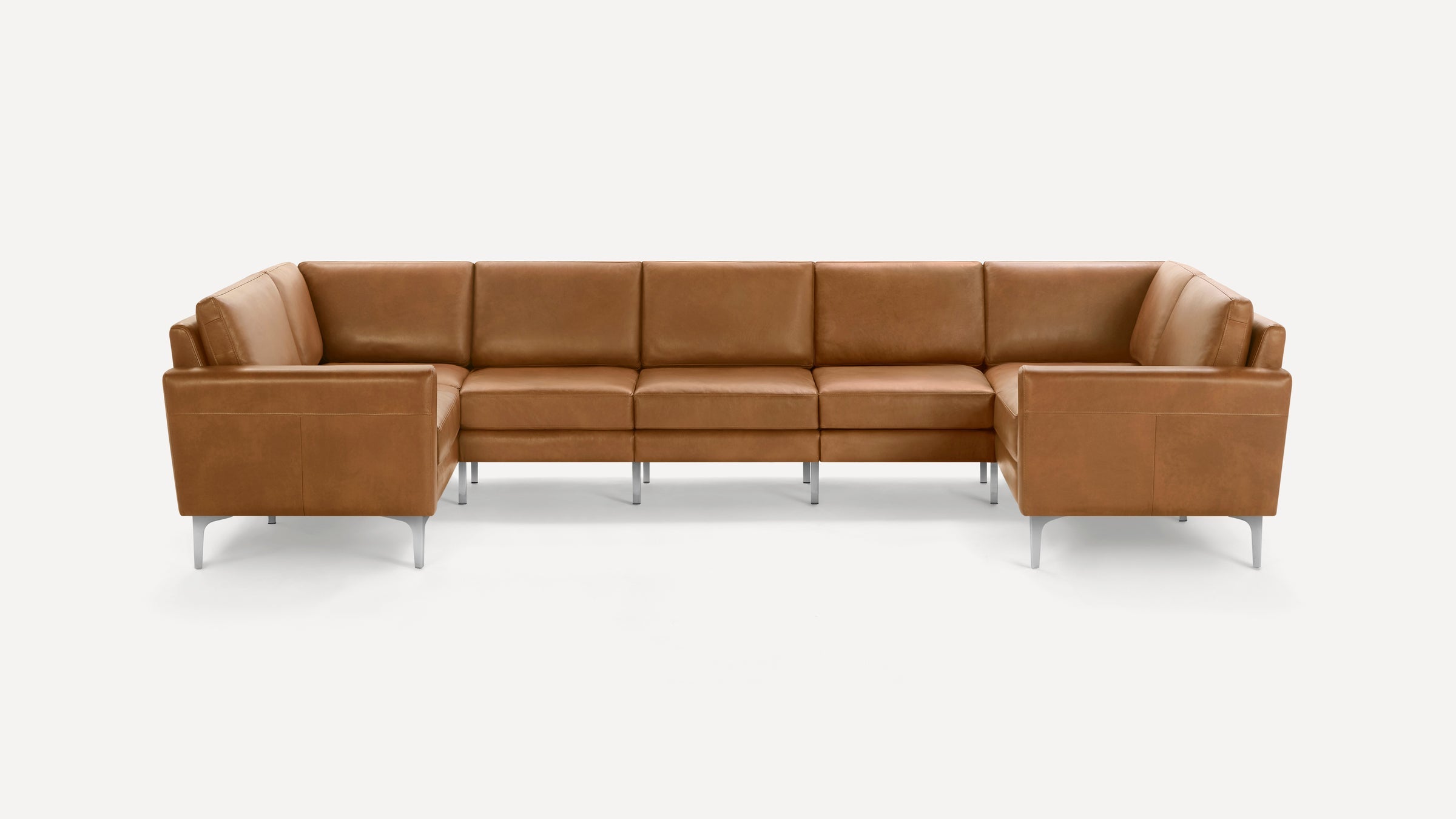 Nomad Plus Leather 7-Seat U Sectional - Camel - Top Grain Leather / Chrome - Metal / Block Arm