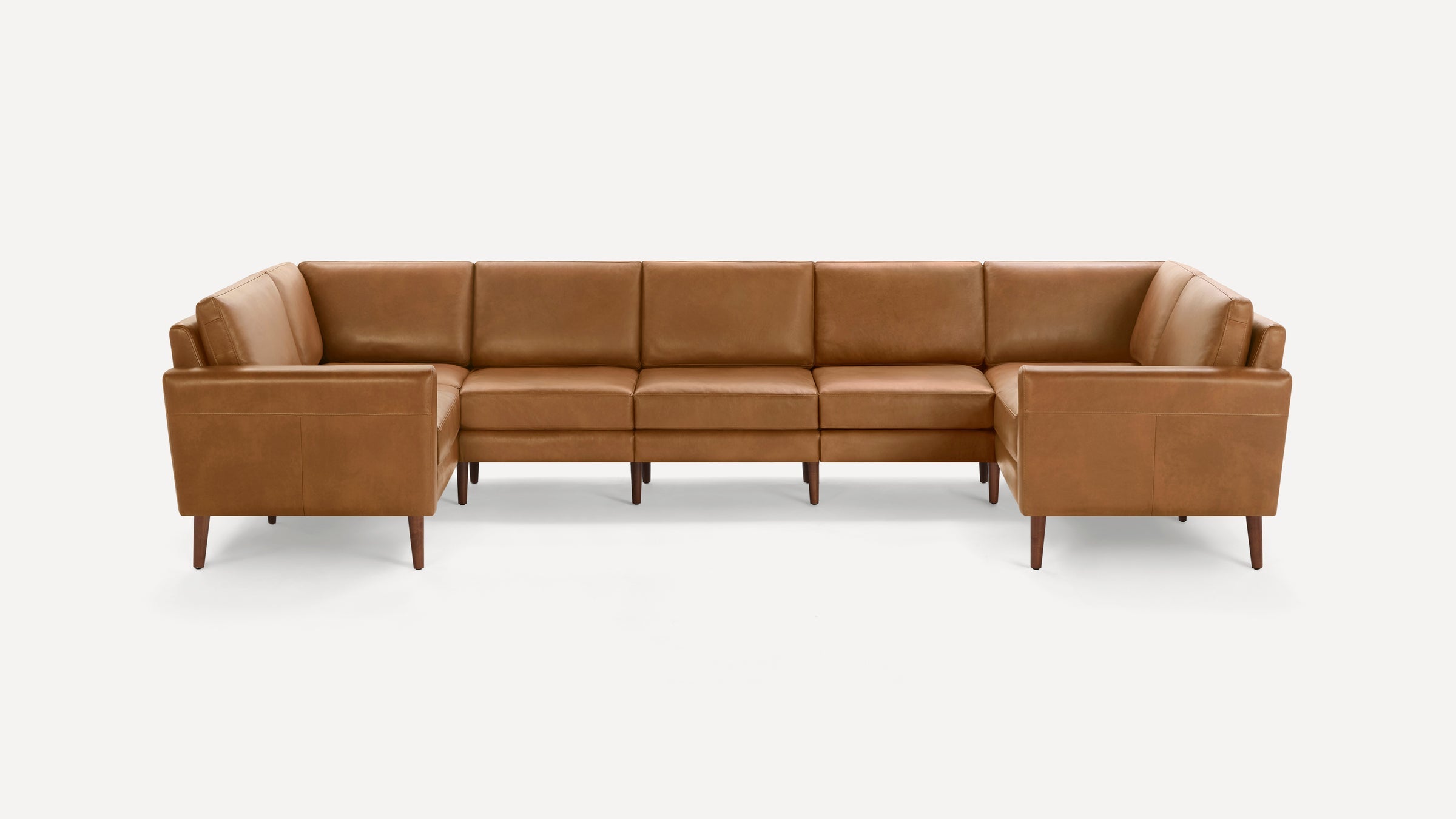 Nomad Plus Leather 7-Seat U Sectional - Camel - Top Grain Leather / Walnut - Wood / Block Arm