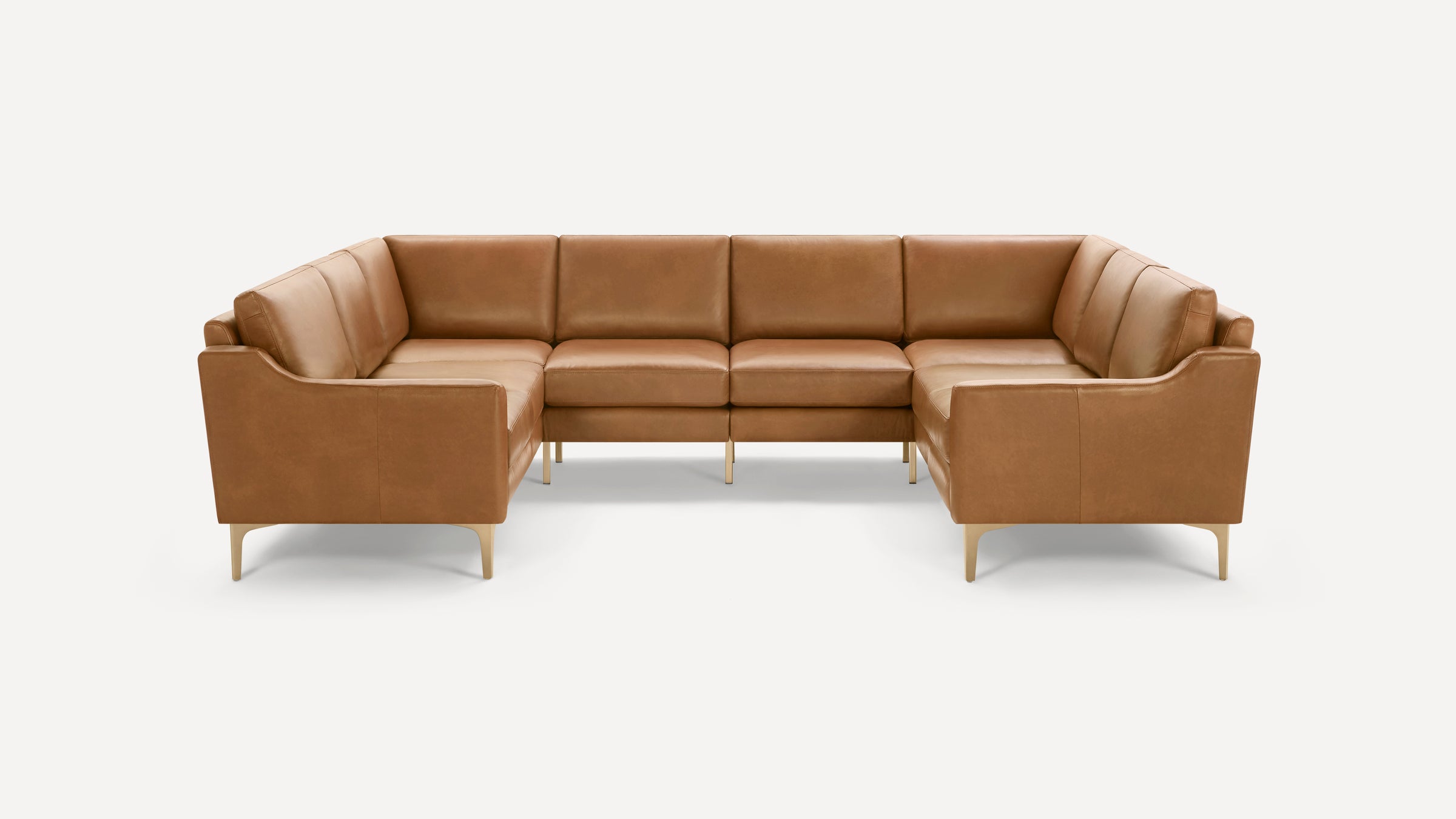 Nomad Plus Leather 8-Seat U Sectional - Camel - Top Grain Leather / Brass - Metal / Slope Arm