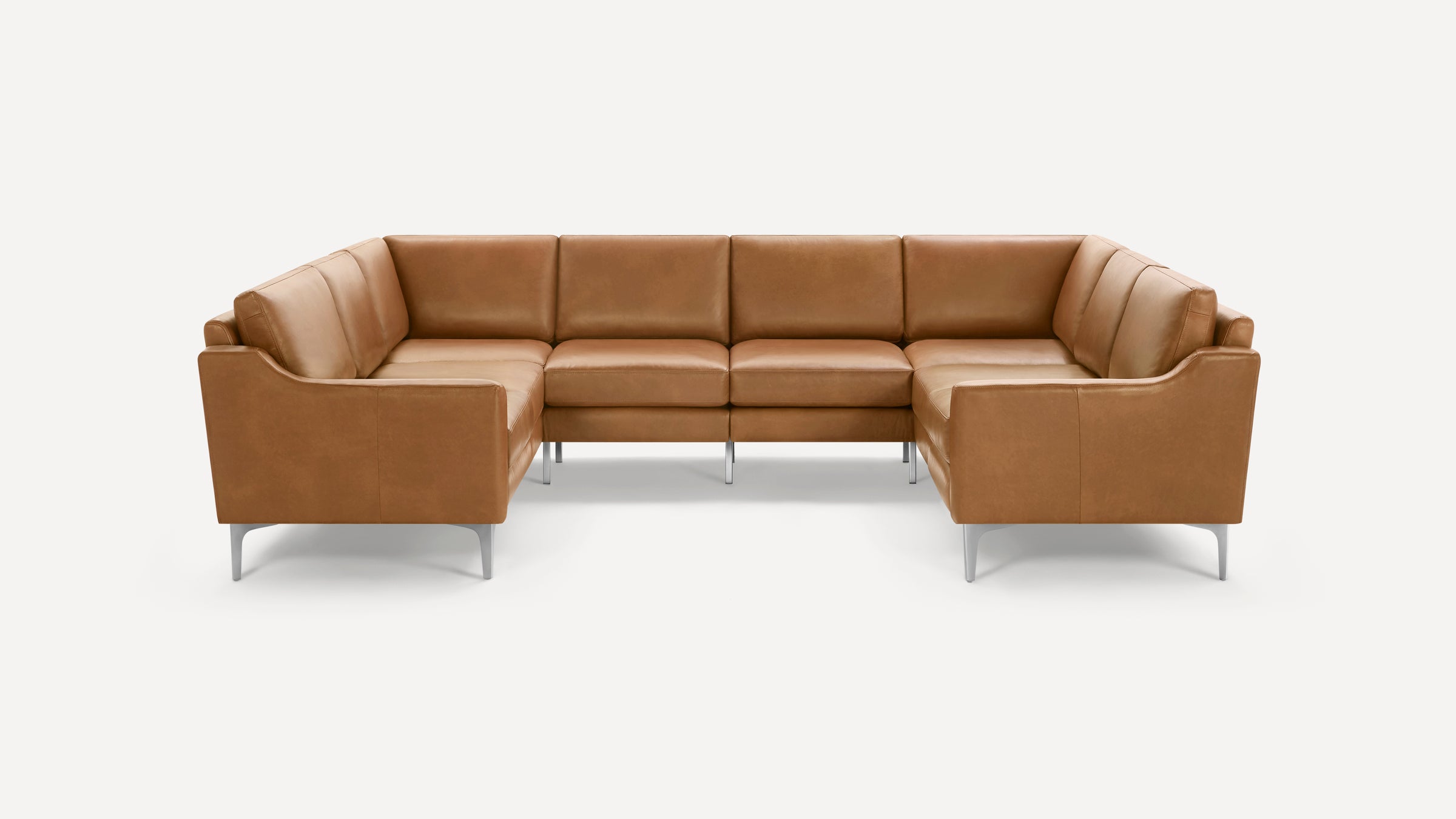 Nomad Plus Leather 8-Seat U Sectional - Camel - Top Grain Leather / Chrome - Metal / Slope Arm