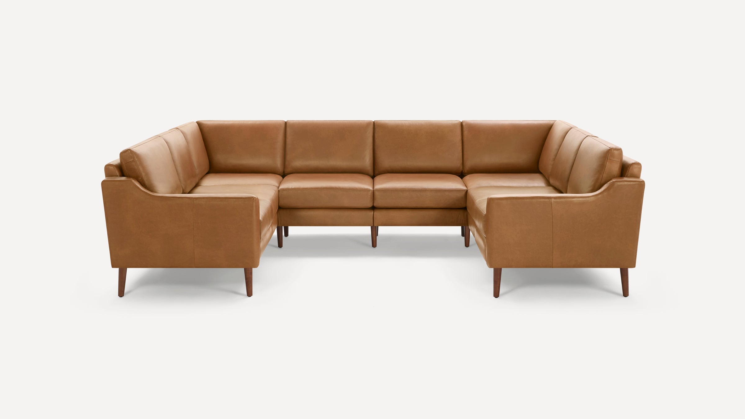 Nomad Plus Leather 8-Seat U Sectional - Camel - Top Grain Leather / Walnut - Wood / Slope Arm