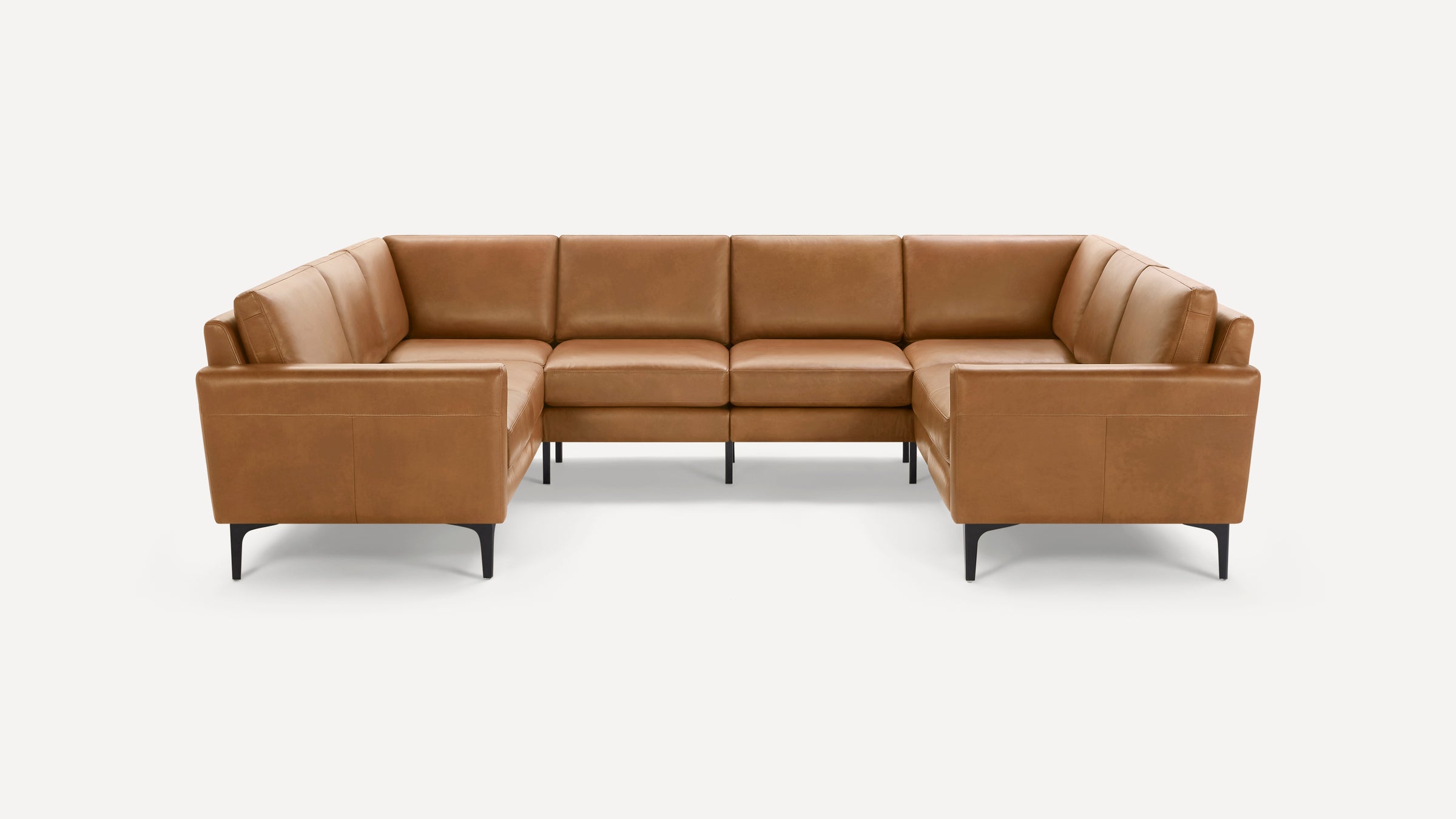 Nomad Plus Leather 8-Seat U Sectional - Camel - Top Grain Leather / Black - Metal / Block Arm