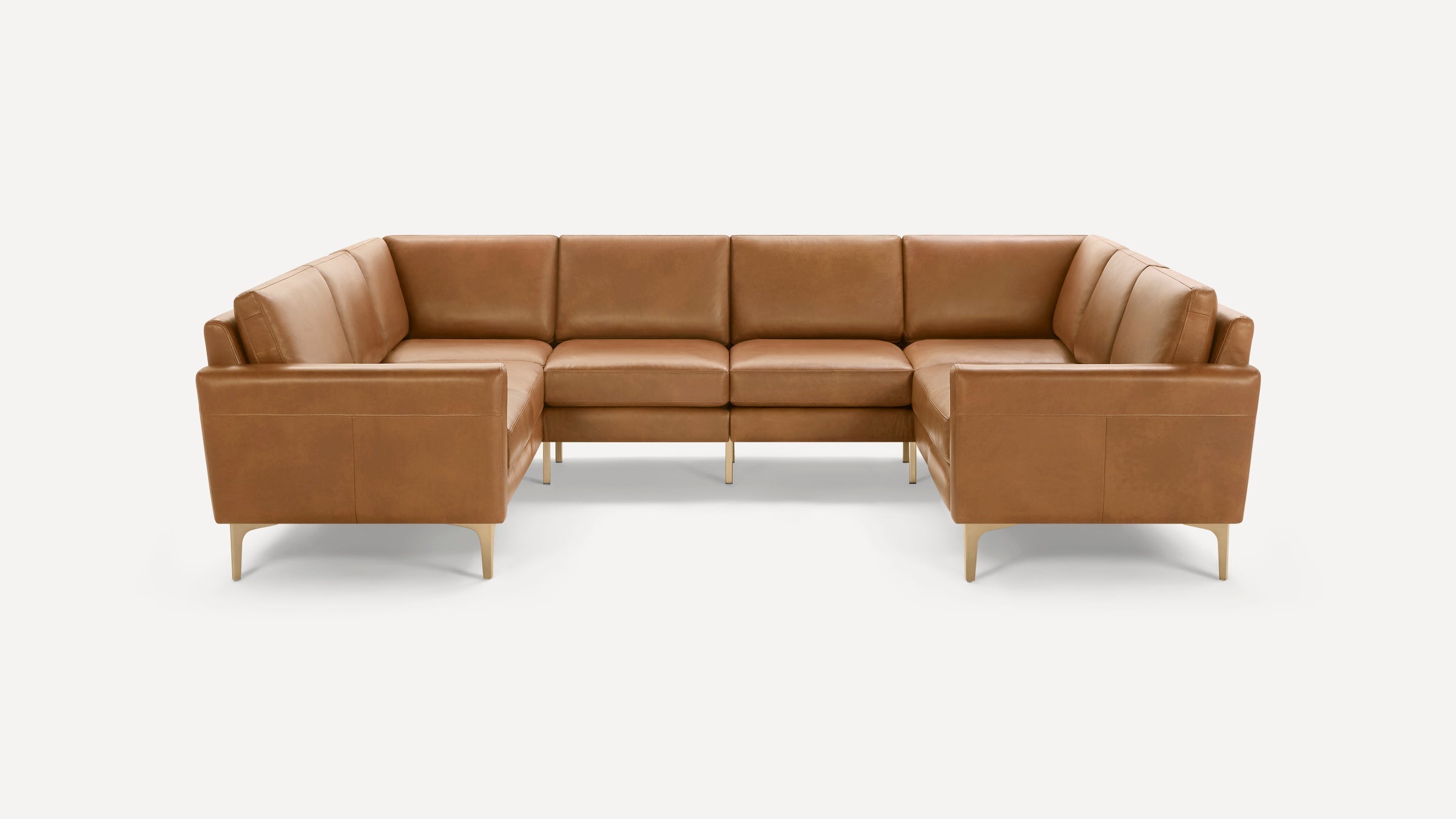 Nomad Plus Leather 8-Seat U Sectional - Camel - Top Grain Leather / Brass - Metal / Block Arm