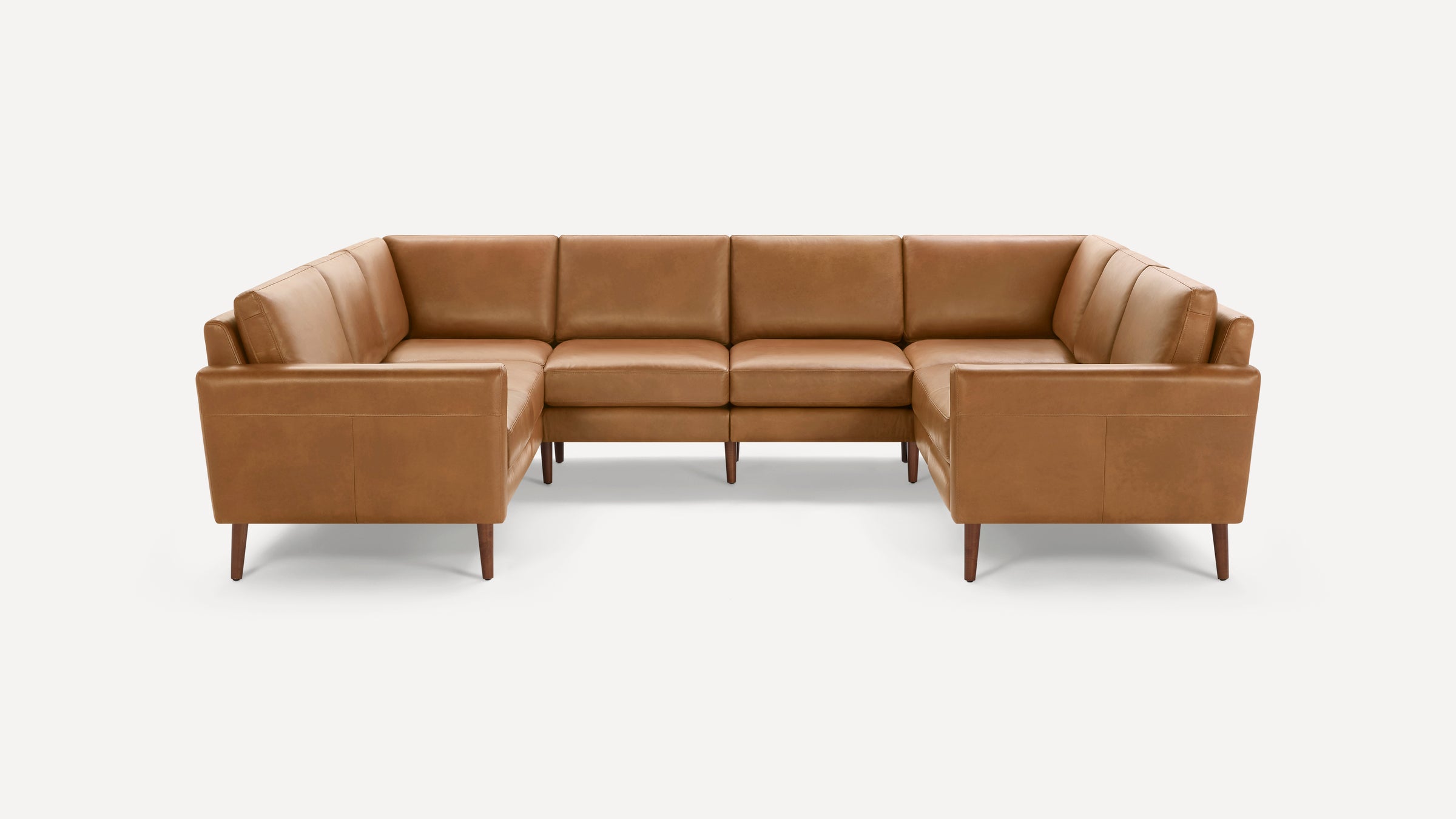Nomad Plus Leather 8-Seat U Sectional - Camel - Top Grain Leather / Walnut - Wood / Block Arm