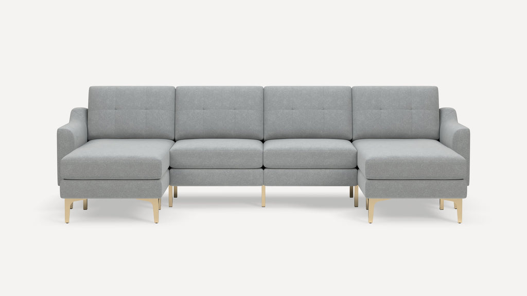 Nomad Plus Double Chaise Sectional - Crushed Gravel - Performance Chenille / Brass - Metal / Slope Arm