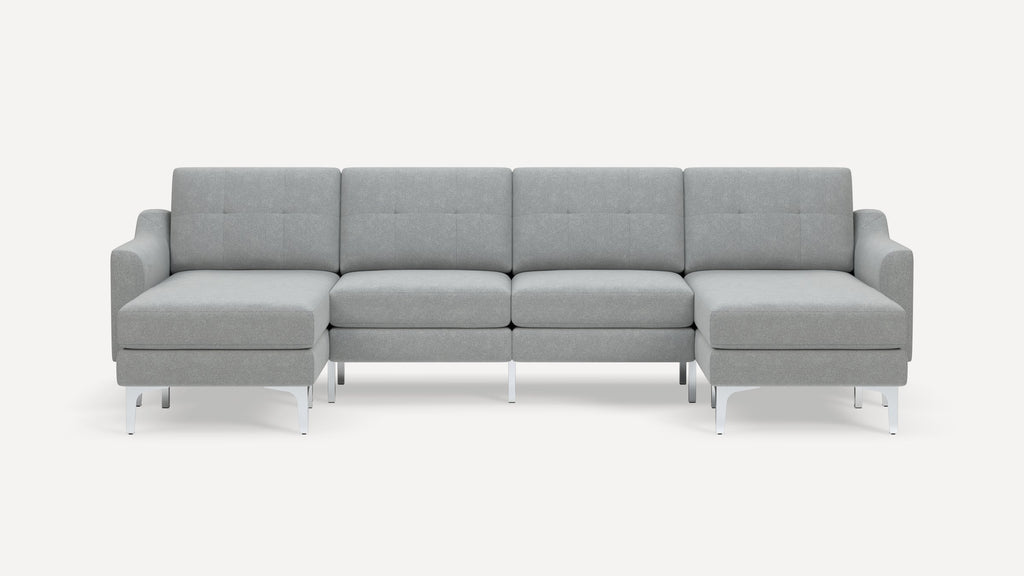 Nomad Plus Double Chaise Sectional - Crushed Gravel - Performance Chenille / Chrome - Metal / Slope Arm