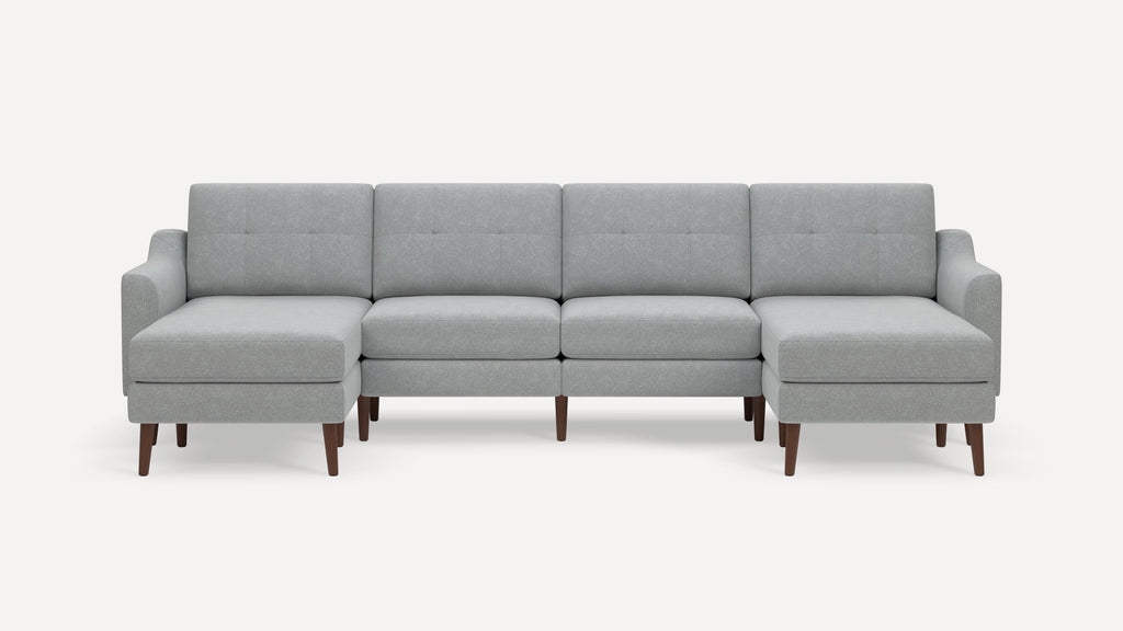 Nomad Plus Double Chaise Sectional - Crushed Gravel - Performance Chenille / Walnut - Wood / Slope Arm