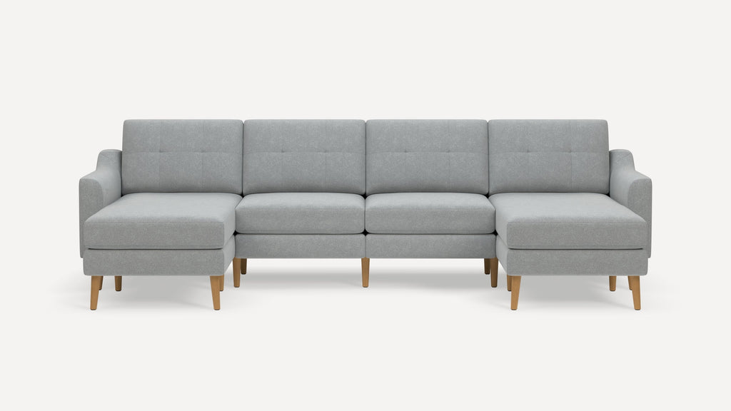 Nomad Plus Double Chaise Sectional - Crushed Gravel - Performance Chenille / Oak - Wood / Slope Arm