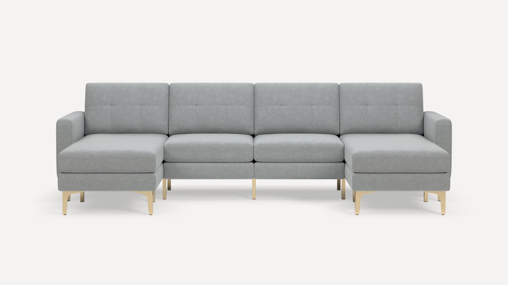 Nomad Plus Double Chaise Sectional - Crushed Gravel - Performance Chenille / Brass - Metal / Block Arm