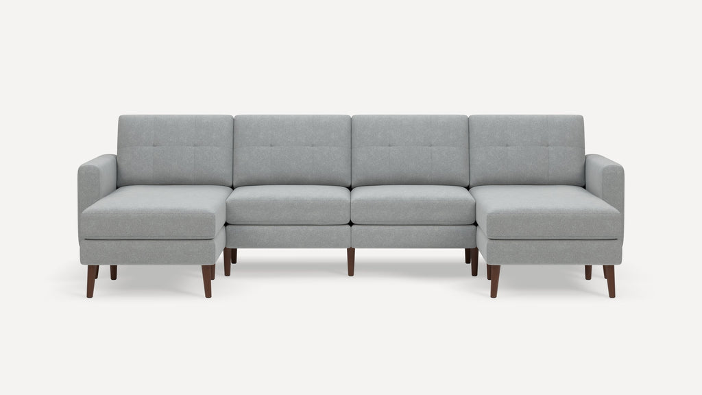 Nomad Plus Double Chaise Sectional - Crushed Gravel - Performance Chenille / Walnut - Wood / Block Arm