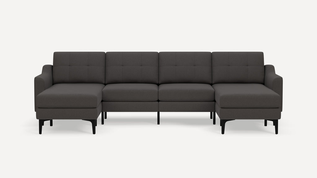 Nomad Plus Double Chaise Sectional - Heather Charcoal - Performance Chenille / Black - Metal / Slope Arm
