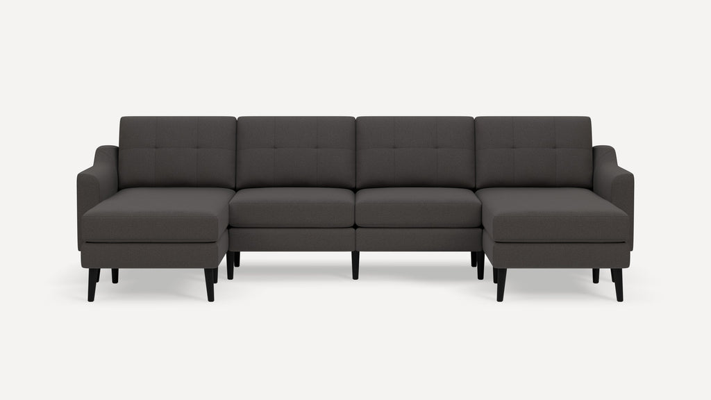 Nomad Plus Double Chaise Sectional - Heather Charcoal - Performance Chenille / Ebony - Wood / Slope Arm
