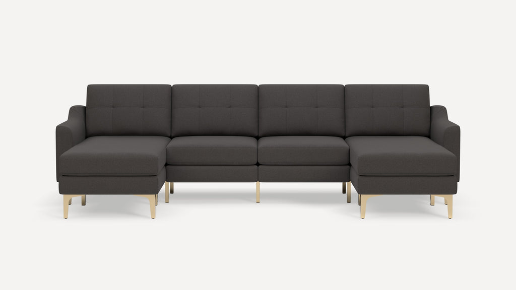 Nomad Plus Double Chaise Sectional - Heather Charcoal - Performance Chenille / Brass - Metal / Slope Arm