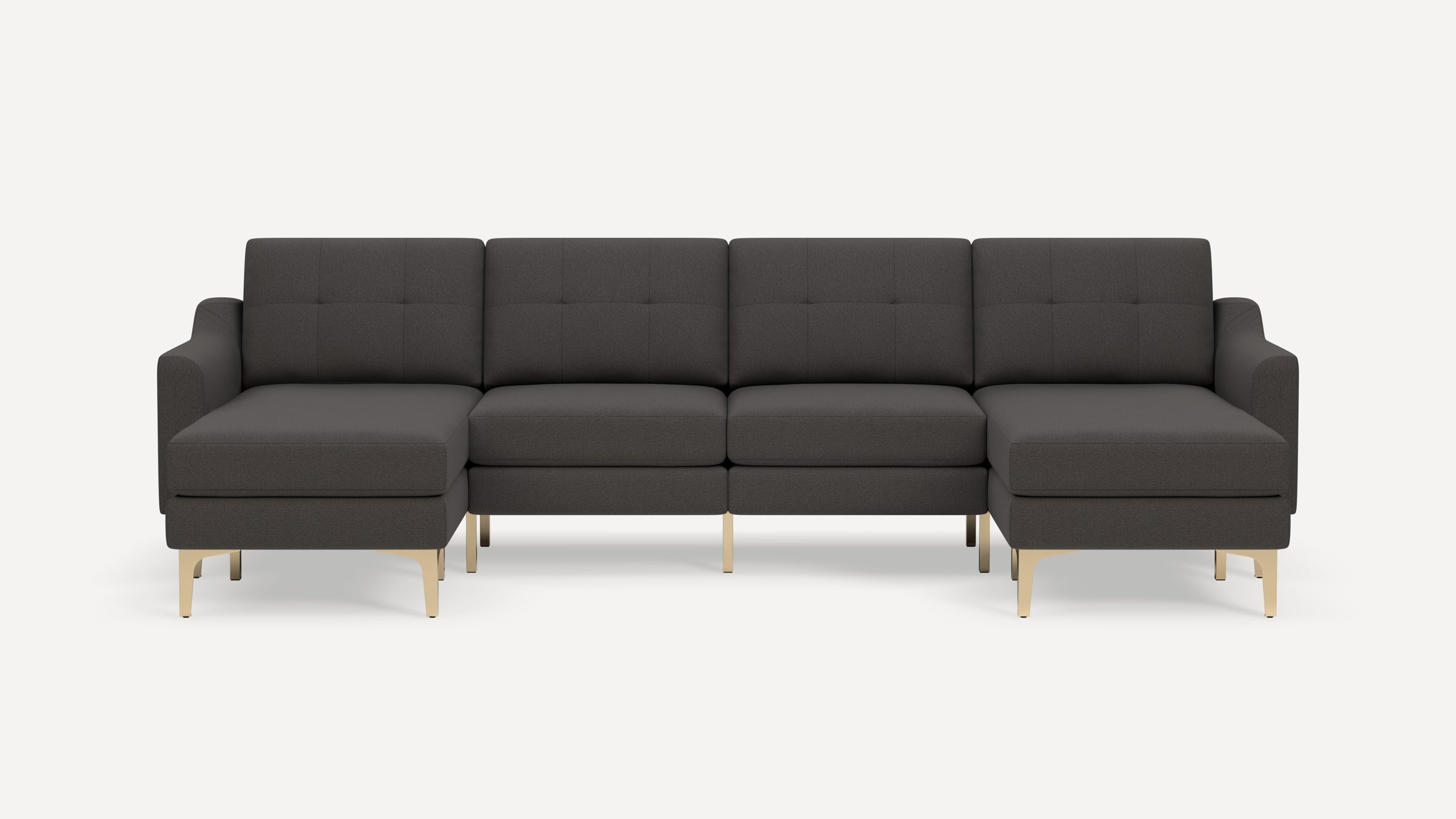Nomad Plus Double Chaise Sectional - Heather Charcoal - Performance Chenille / Brass - Metal / Slope Arm