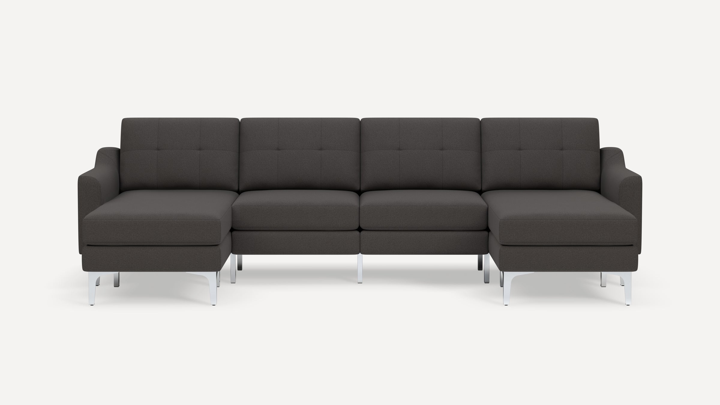 Nomad Plus Double Chaise Sectional - Heather Charcoal - Performance Chenille / Chrome - Metal / Slope Arm