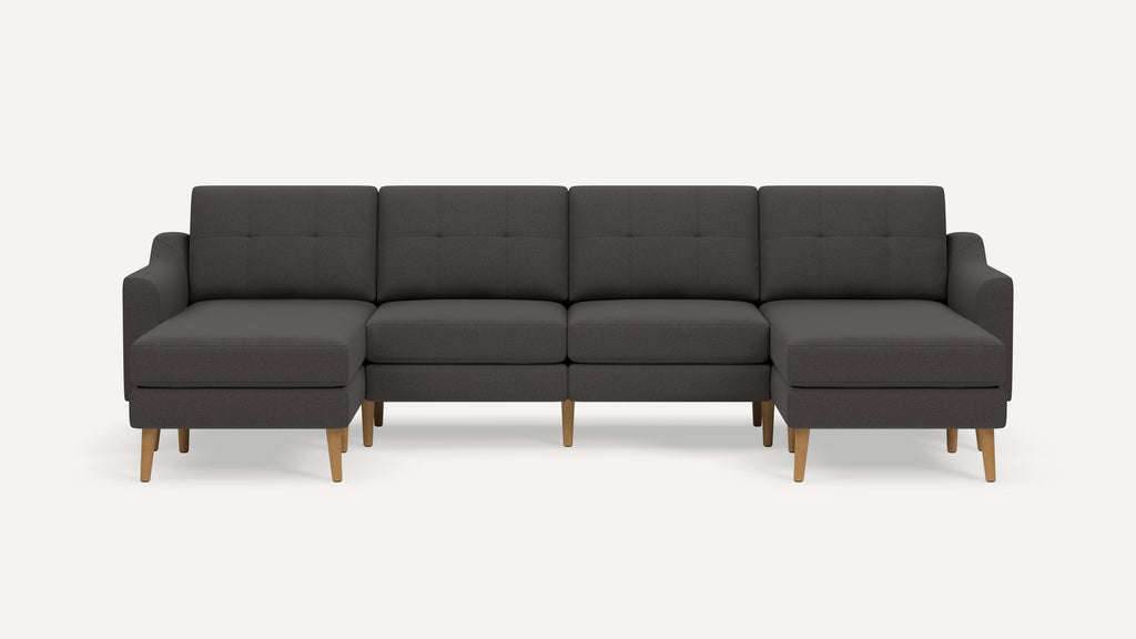 Nomad Plus Double Chaise Sectional - Heather Charcoal - Performance Chenille / Oak - Wood / Slope Arm