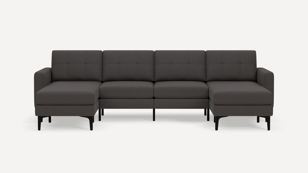 Nomad Plus Double Chaise Sectional - Heather Charcoal - Performance Chenille / Black - Metal / Block Arm