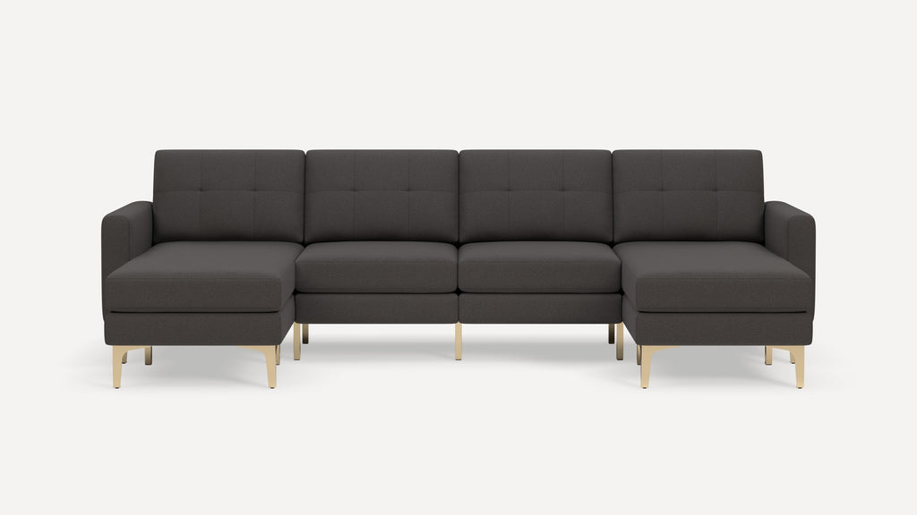 Nomad Plus Double Chaise Sectional - Heather Charcoal - Performance Chenille / Brass - Metal / Block Arm