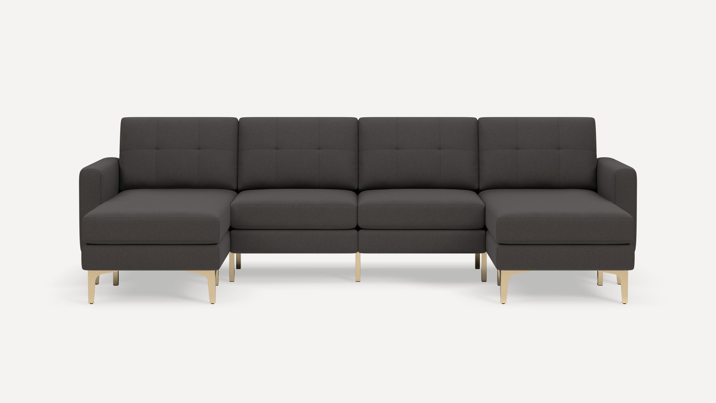 Nomad Plus Double Chaise Sectional - Heather Charcoal - Performance Chenille / Brass - Metal / Block Arm