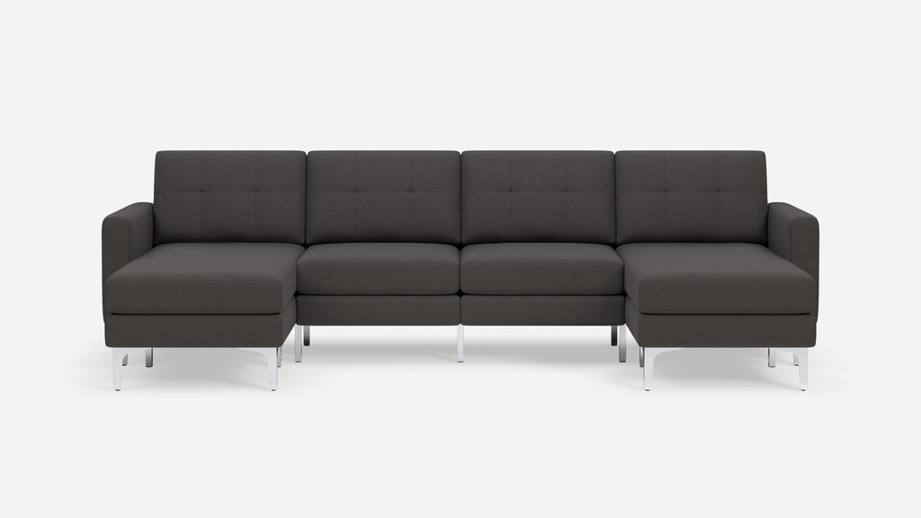 Nomad Plus Double Chaise Sectional - Heather Charcoal - Performance Chenille / Chrome - Metal / Block Arm