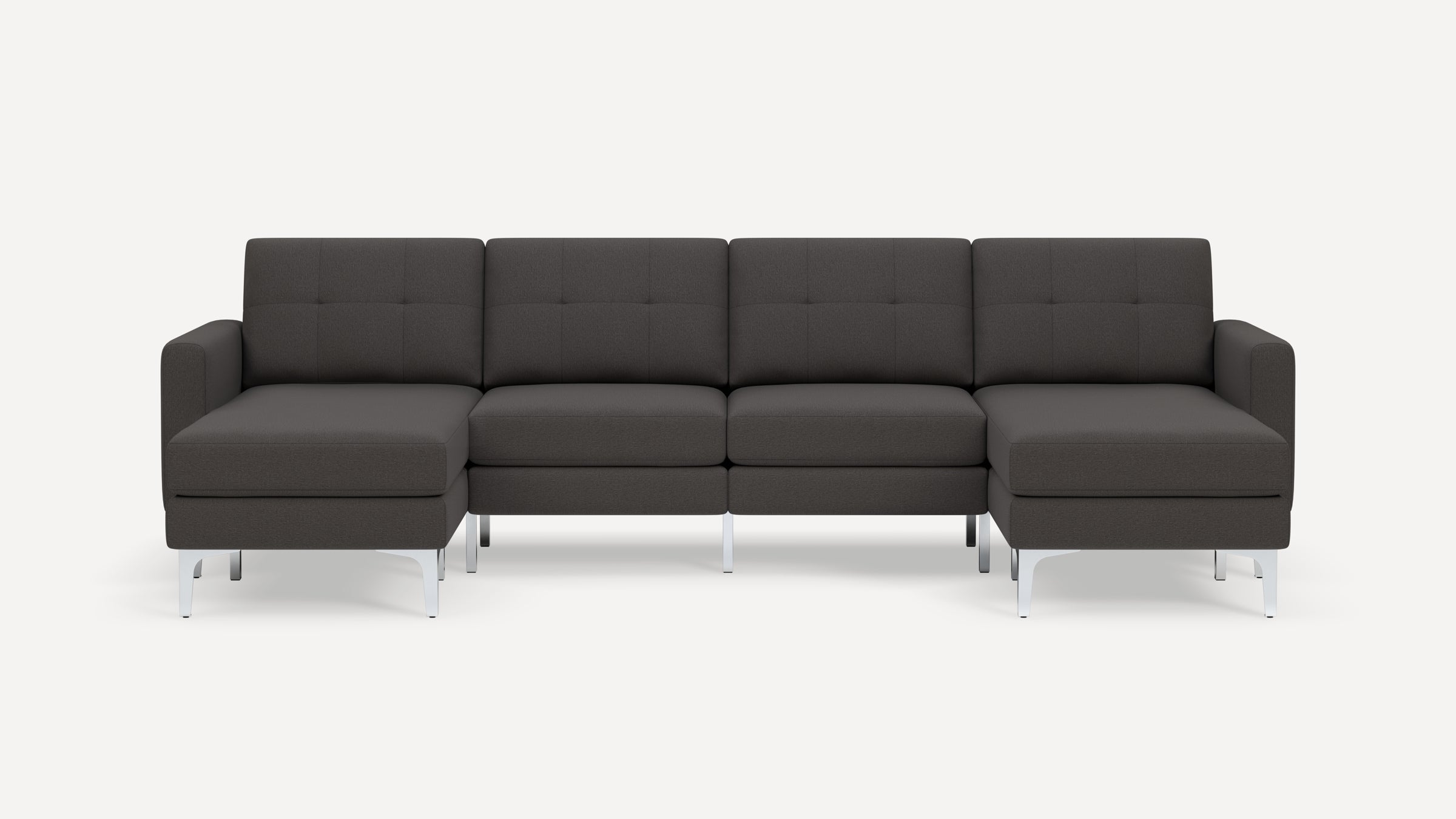 Nomad Plus Double Chaise Sectional - Heather Charcoal - Performance Chenille / Chrome - Metal / Block Arm