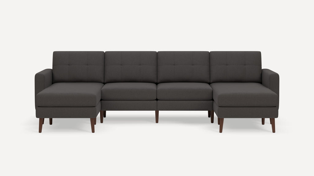 Nomad Plus Double Chaise Sectional - Heather Charcoal - Performance Chenille / Walnut - Wood / Block Arm