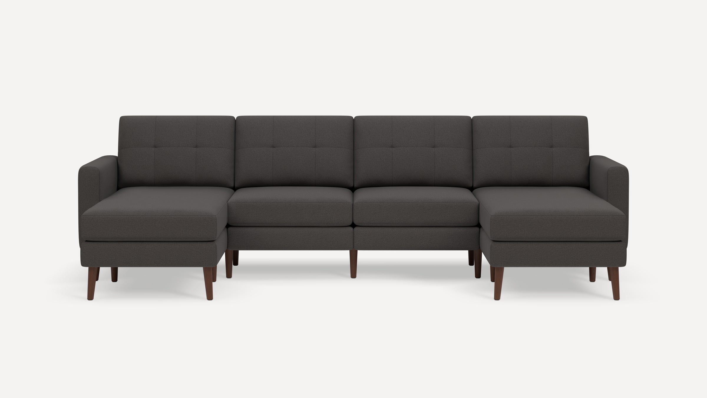 Nomad Plus Double Chaise Sectional - Heather Charcoal - Performance Chenille / Walnut - Wood / Block Arm