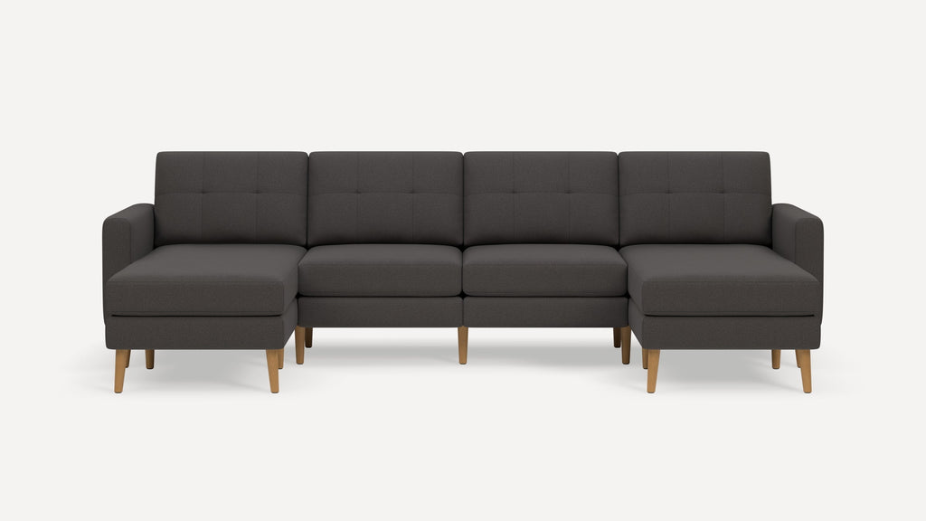 Nomad Plus Double Chaise Sectional - Heather Charcoal - Performance Chenille / Oak - Wood / Block Arm