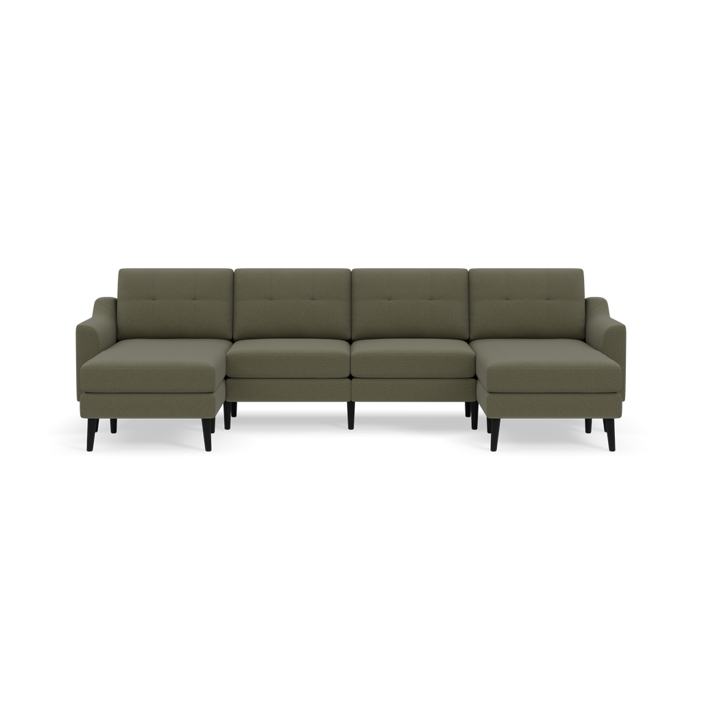 Modern Moss green U-shaped sectional sofa with tufted back cushions and black tapered legs.
