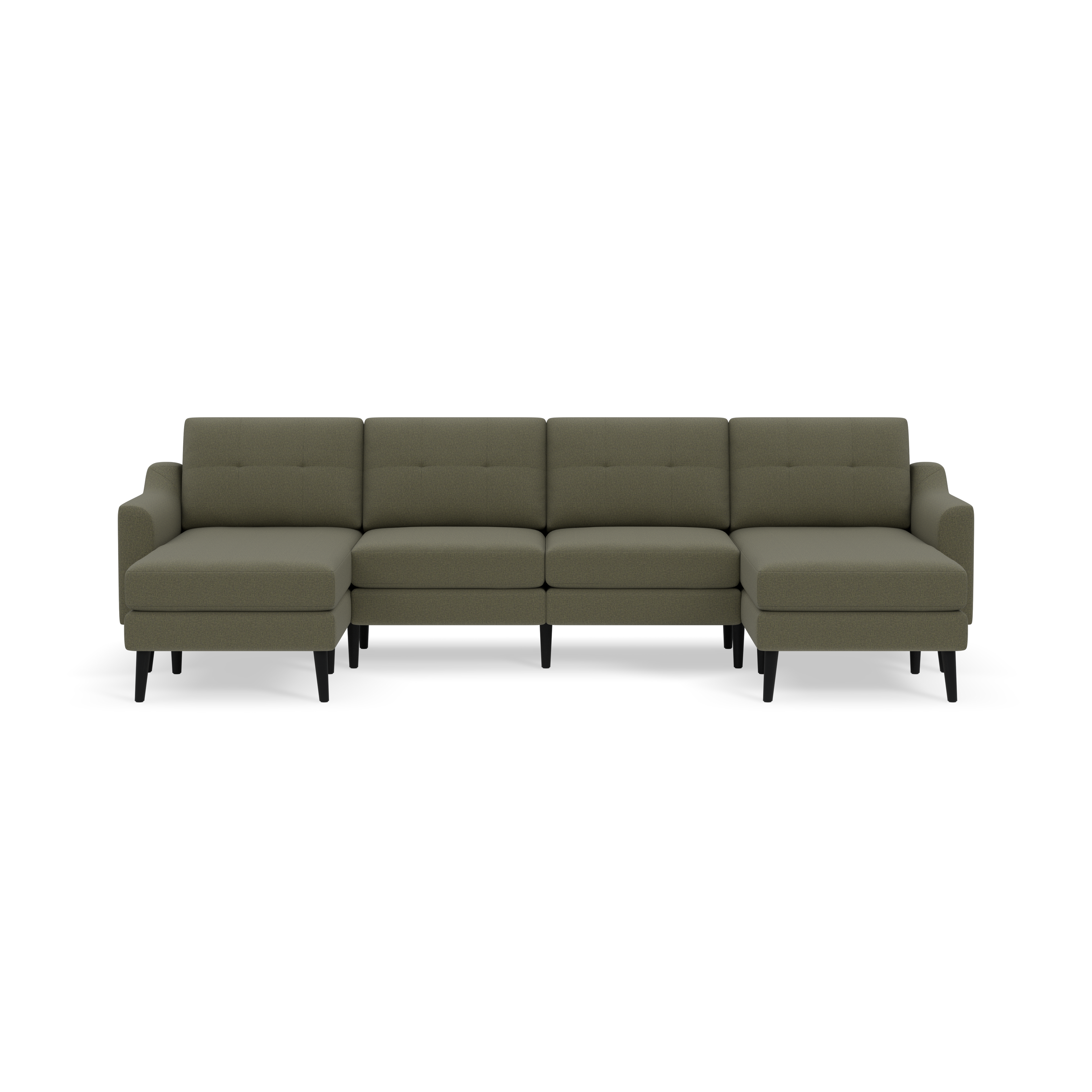 Modern Moss green U-shaped sectional sofa with tufted back cushions and black tapered legs.