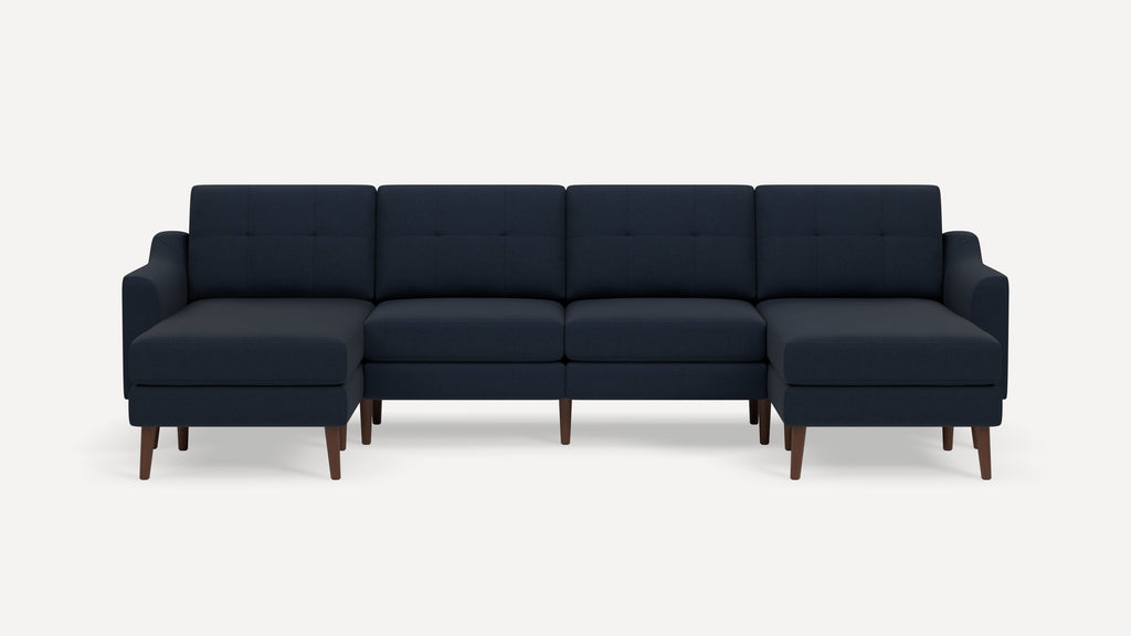 Nomad Plus Double Chaise Sectional - Navy Blue - Performance Flatweave / Walnut - Wood / Slope Arm