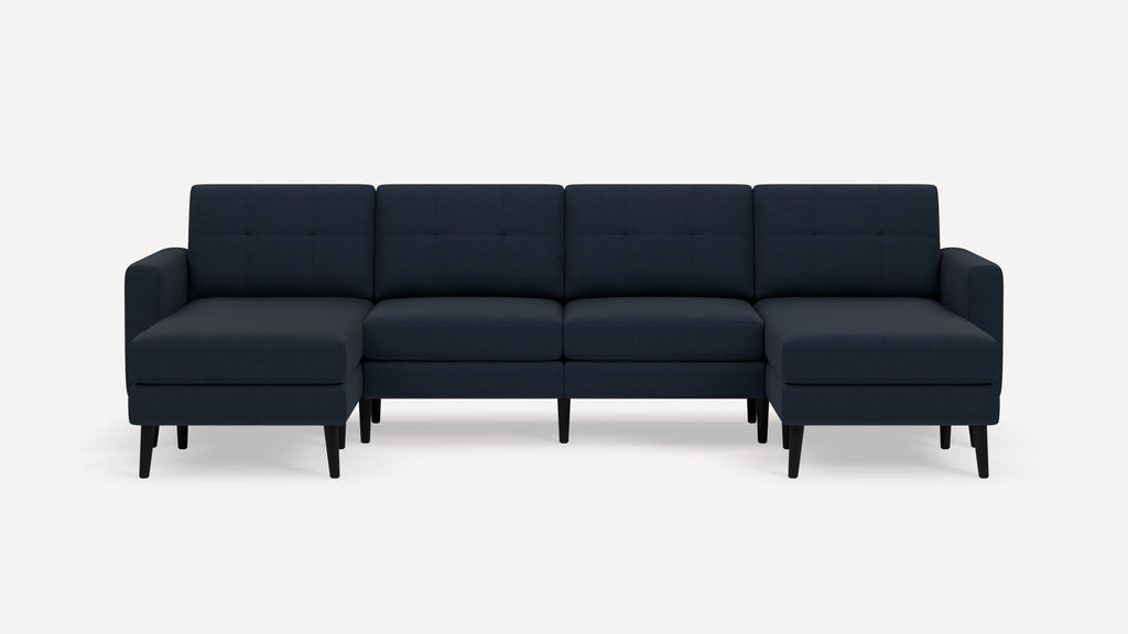 Nomad Plus Double Chaise Sectional - Navy Blue - Performance Flatweave / Ebony - Wood / Block Arm