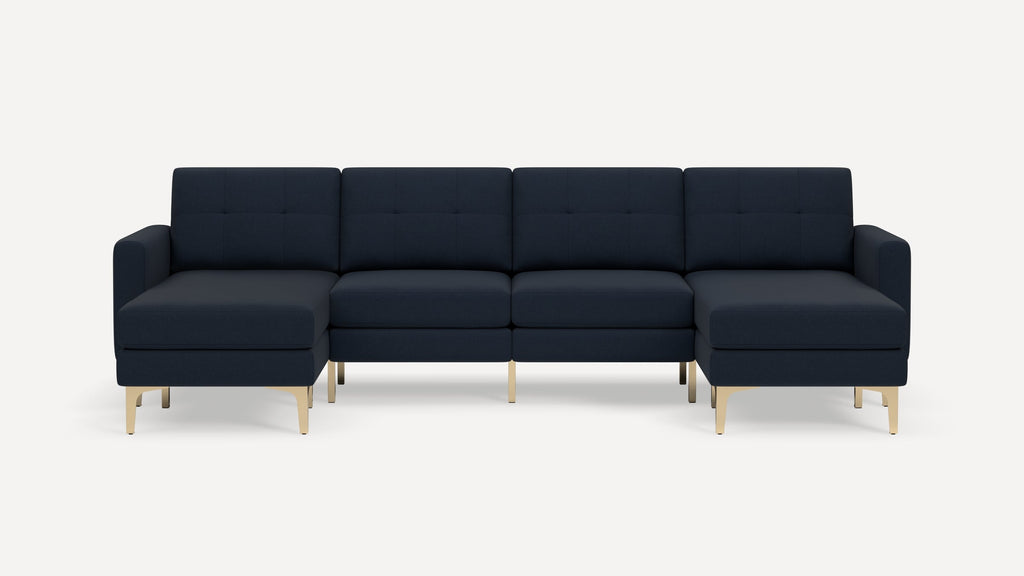 Nomad Plus Double Chaise Sectional - Navy Blue - Performance Flatweave / Brass - Metal / Block Arm
