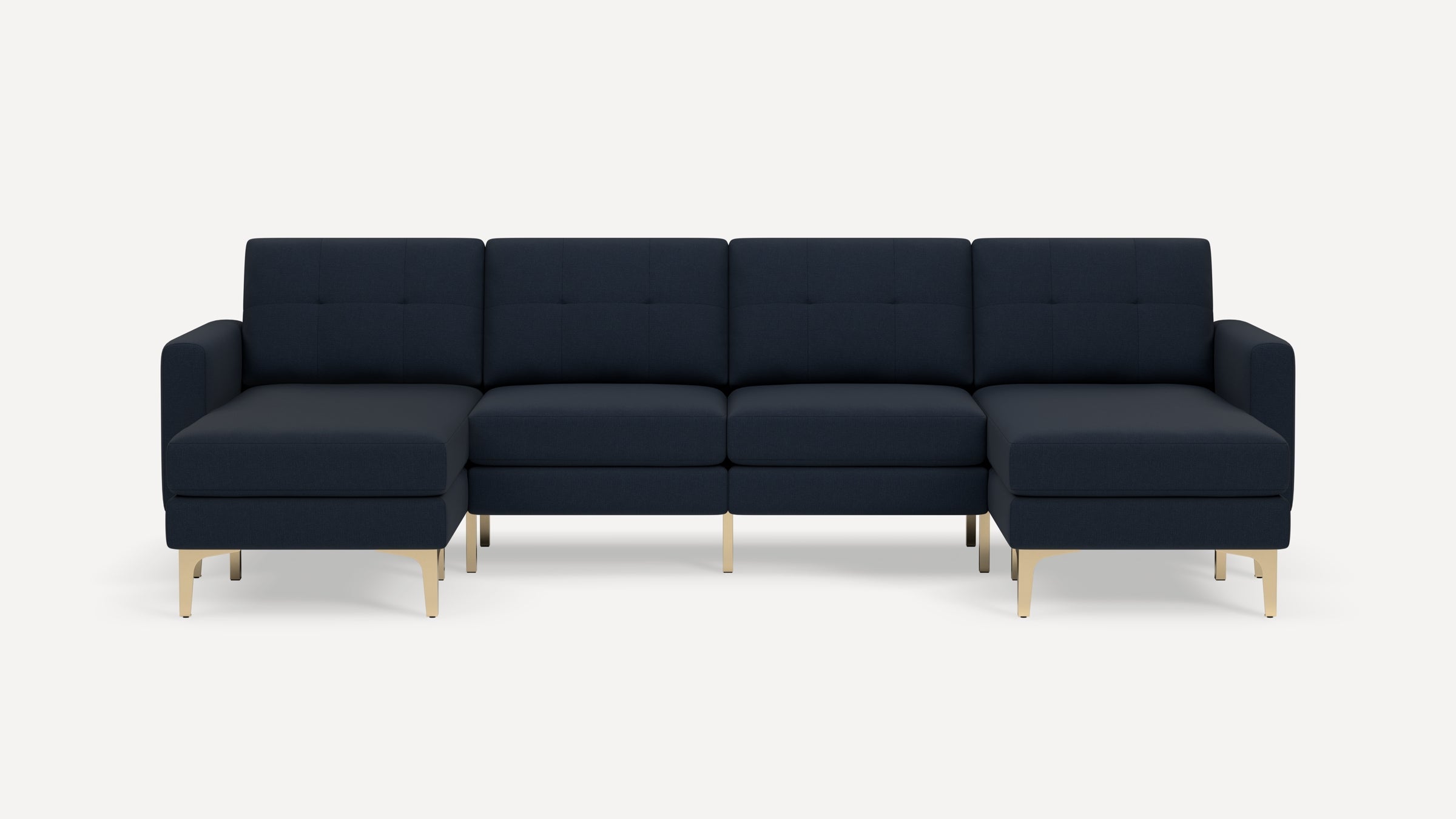 Nomad Plus Double Chaise Sectional - Navy Blue - Performance Flatweave / Brass - Metal / Block Arm