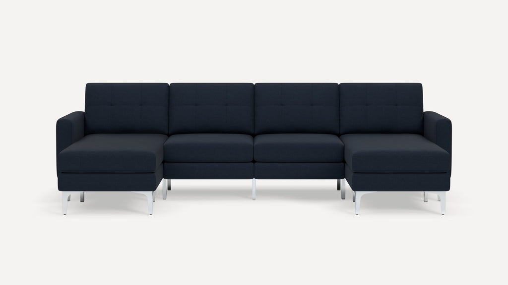 Nomad Plus Double Chaise Sectional - Navy Blue - Performance Flatweave / Chrome - Metal / Block Arm