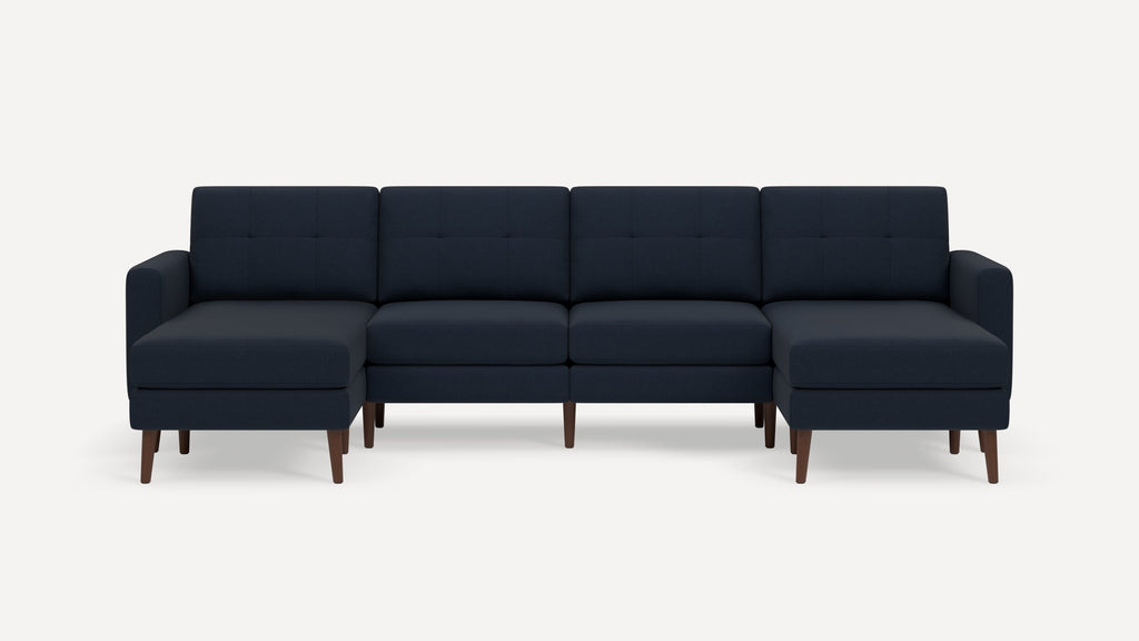 Nomad Plus Double Chaise Sectional - Navy Blue - Performance Flatweave / Walnut - Wood / Block Arm