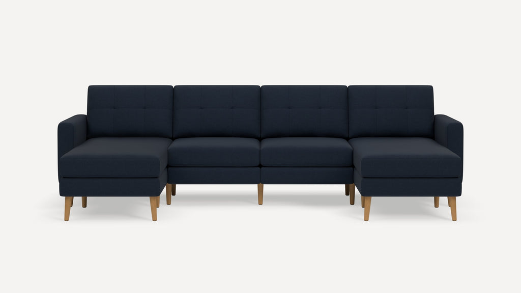 Nomad Plus Double Chaise Sectional - Navy Blue - Performance Flatweave / Oak - Wood / Block Arm