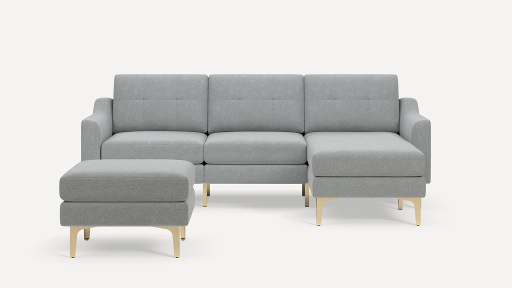 Nomad Plus Sofa Sectional with Ottoman - Crushed Gravel - Performance Chenille / Brass - Metal / Slope Arm