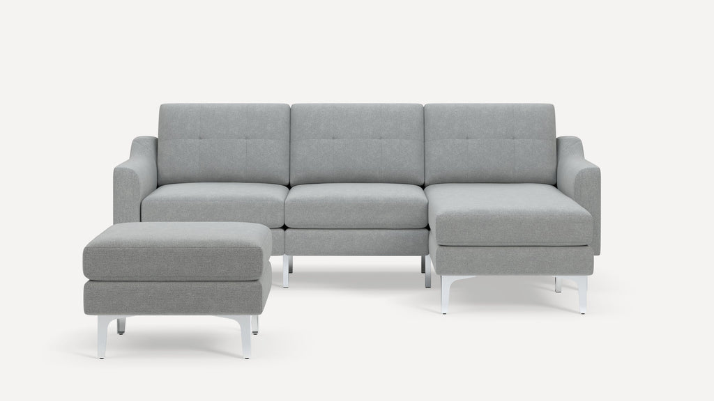Nomad Plus Sofa Sectional with Ottoman - Crushed Gravel - Performance Chenille / Chrome - Metal / Slope Arm