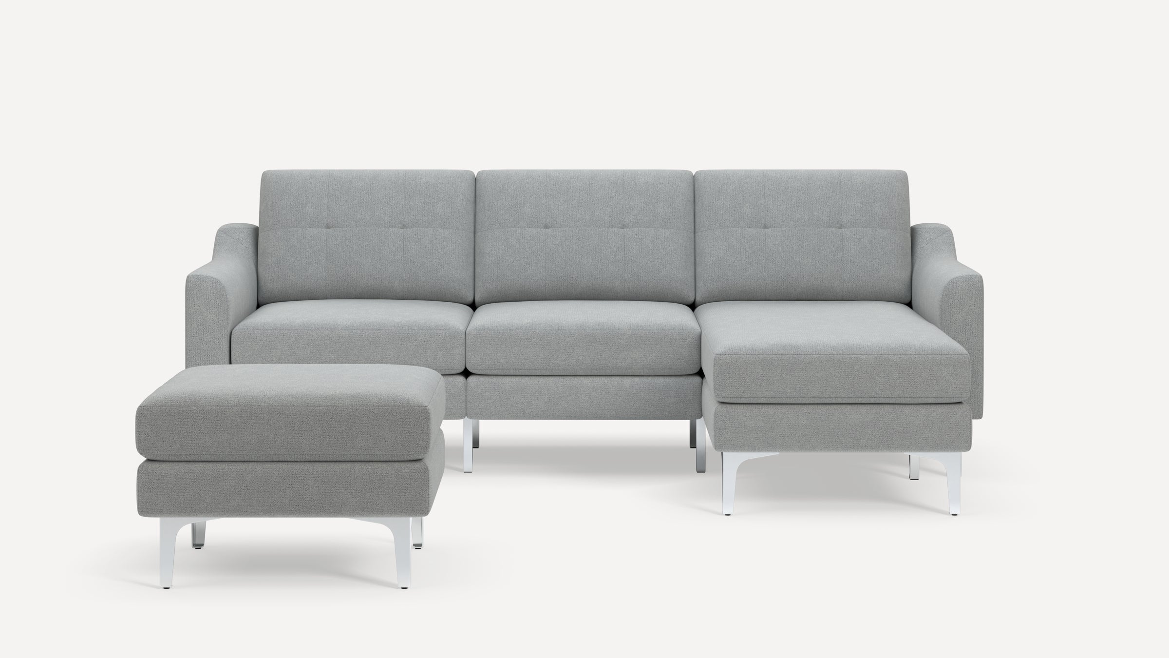 Nomad Plus Sofa Sectional with Ottoman - Crushed Gravel - Performance Chenille / Chrome - Metal / Slope Arm