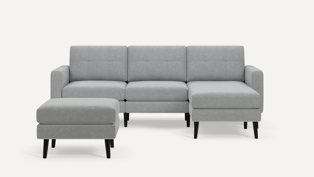Nomad Plus Sofa Sectional with Ottoman - Crushed Gravel - Performance Chenille / Ebony - Wood / Block Arm