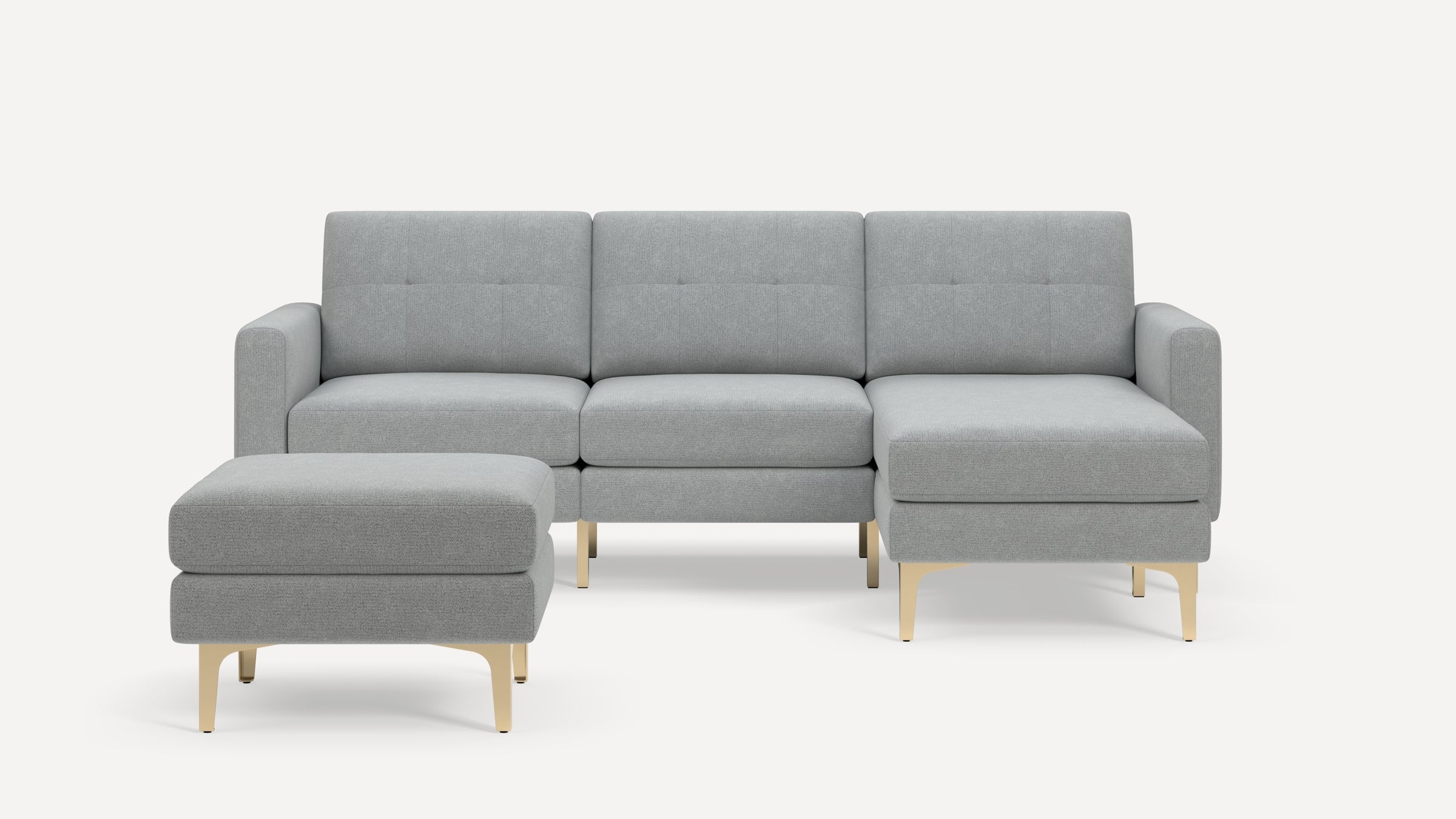 Nomad Plus Sofa Sectional with Ottoman - Crushed Gravel - Performance Chenille / Brass - Metal / Block Arm