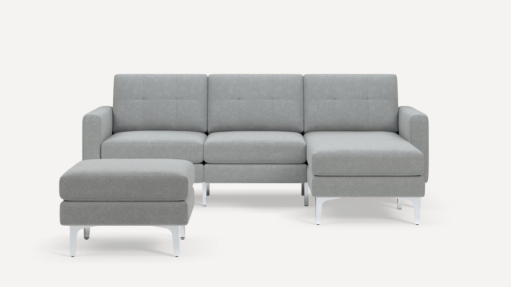 Nomad Plus Sofa Sectional with Ottoman - Crushed Gravel - Performance Chenille / Chrome - Metal / Block Arm