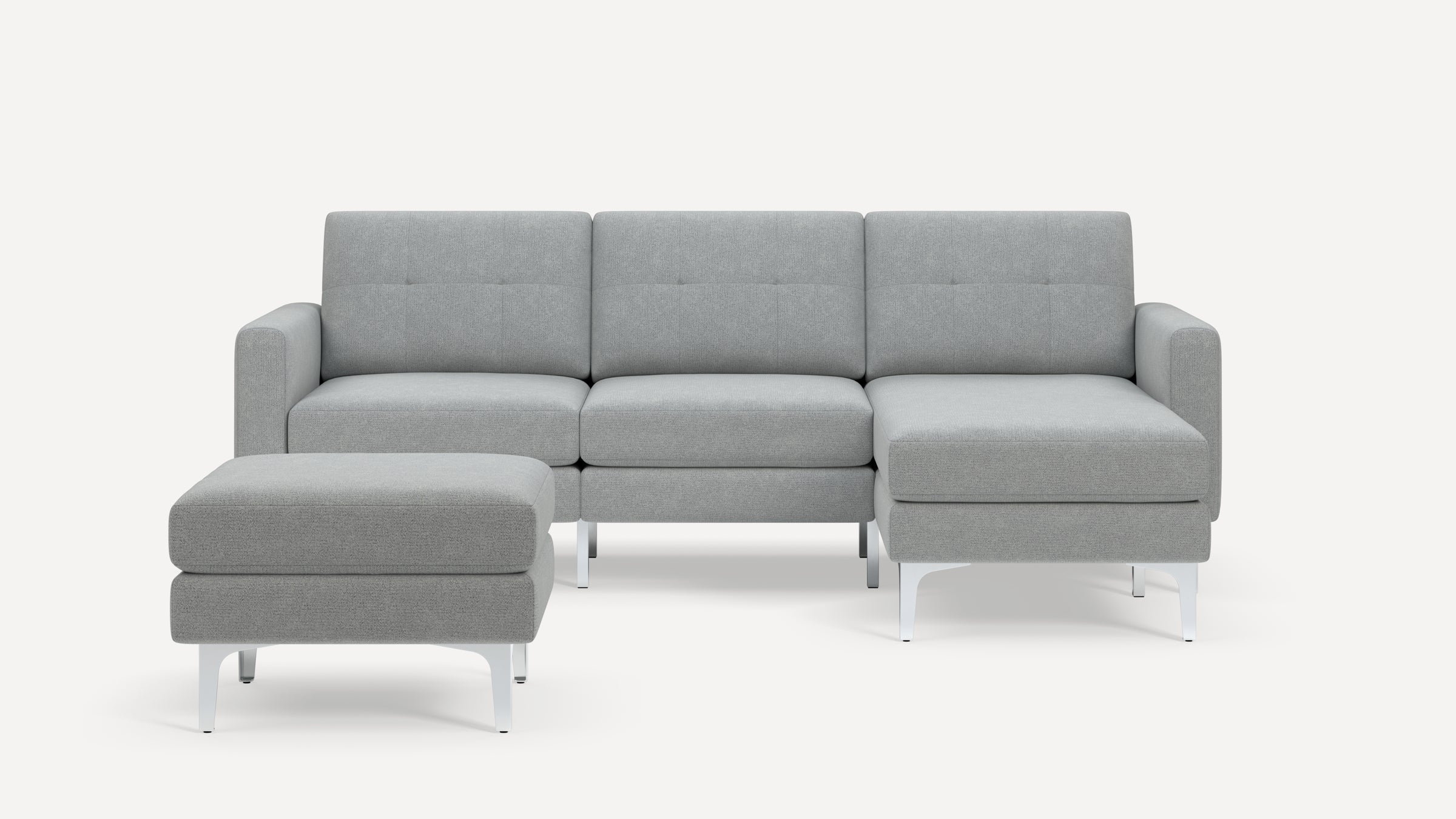 Nomad Plus Sofa Sectional with Ottoman - Crushed Gravel - Performance Chenille / Chrome - Metal / Block Arm